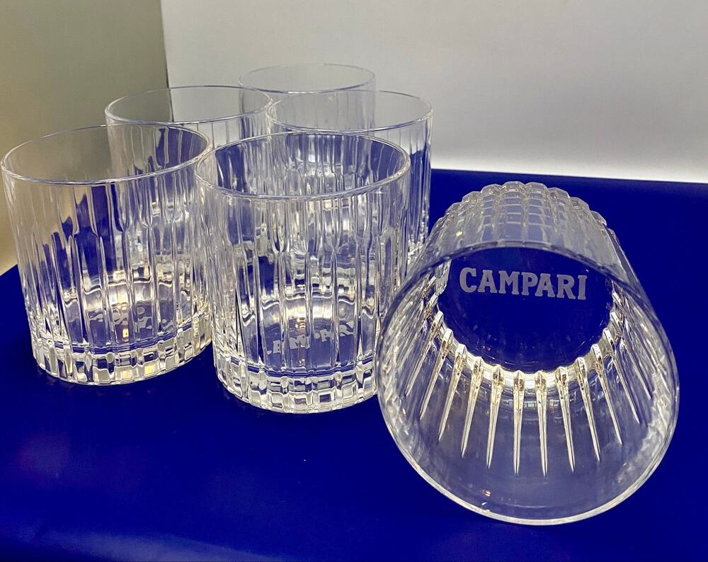 Campari Negroni Glasses (6) Made in Italy Heavy Ribbed Cocktail Tumblers NIB